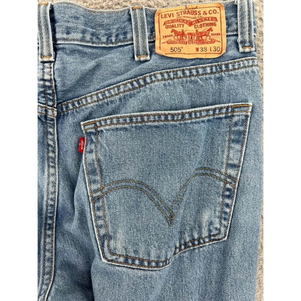 Levis 505 Jeans Mens 38X30 (36x29 Actual) Blue‎ Regular Fit Straight Leg